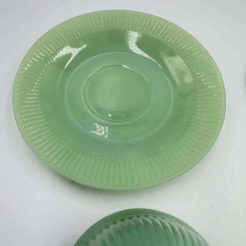 Fire King Coffee Tea Cup & Saucer Jane Ray JadeIte by ANCHOR HOCKING 5pc Set